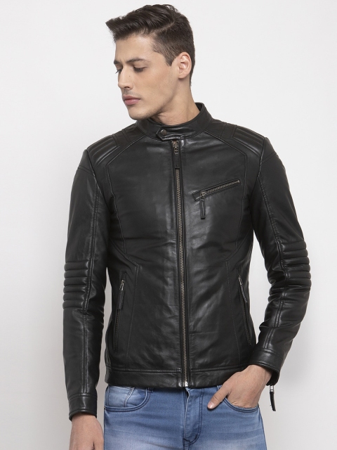 

WELBAWT Men Black Solid Lightweight Biker Jacket