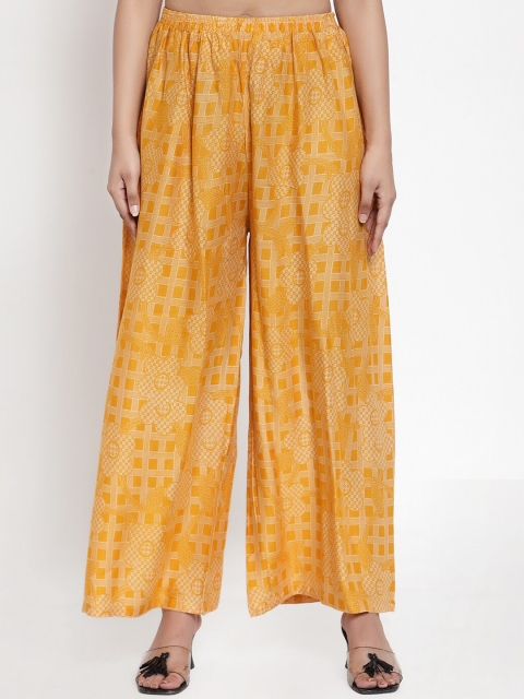 

NEUDIS Women Yellow Checked Flared Palazzos