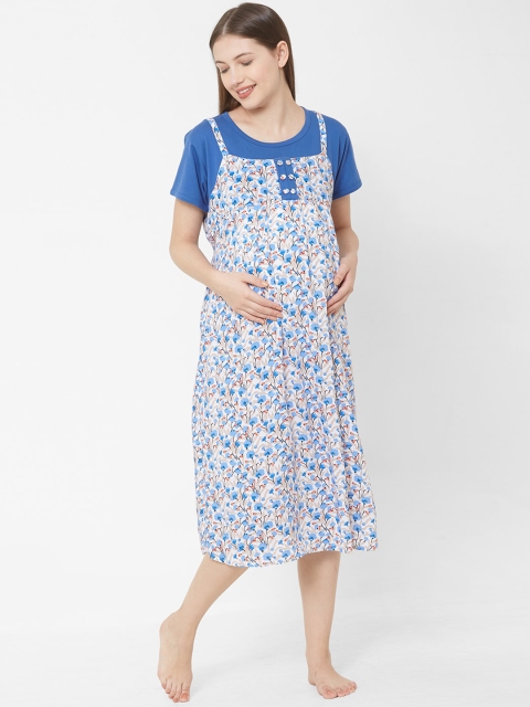 

Sweet Dreams Blue & White Printed Maternity Nightdress