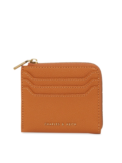 

CHARLES & KEITH Women Brown Textured Zip Around Wallet