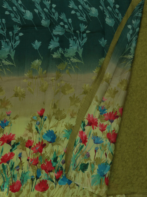 

Pothys Green & Red Jute Silk Floral Printed Saree