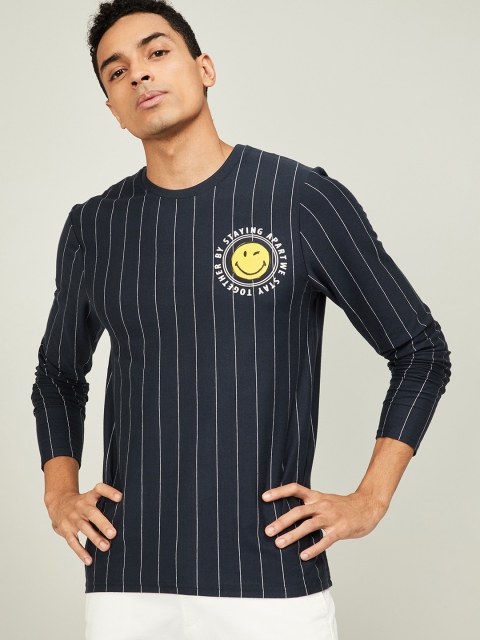 

Smiley World Men Navy Blue & White Striped Round Neck T-shirt