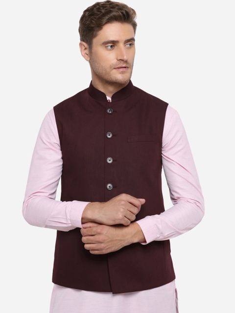 

JADE BLUE Men Maroon Solid Corduroy Modi Jacket