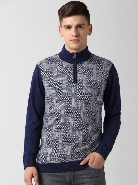 

Peter England Casuals Men Navy Blue Self Design Pullover Sweater