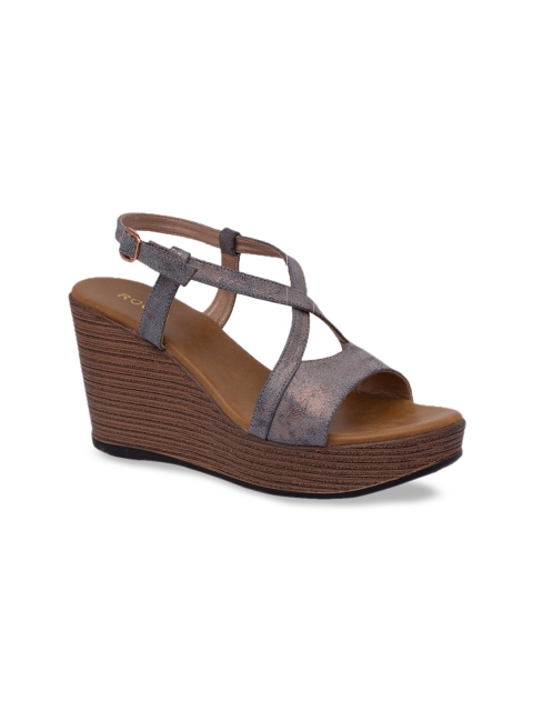 

Rocia Women Gunmetal-Toned Embellished Wedges, Metallic