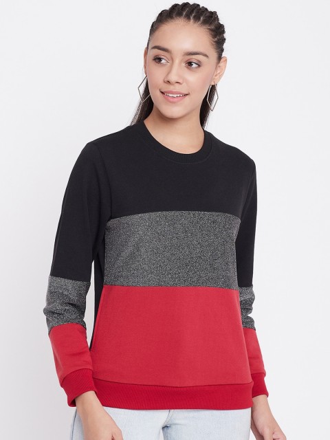 

Austin wood Women Maroon & Black Colourblocked Sweatshirt