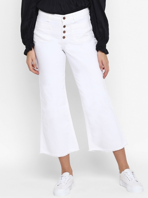 

FOSH Women White Wide Leg High-Rise Clean Look Stretchable Jeans