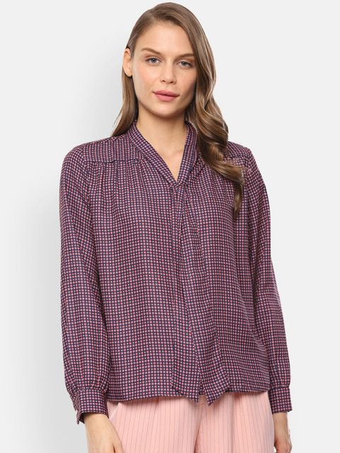 

Van Heusen Woman Women Purple Checked Shirt Style Top
