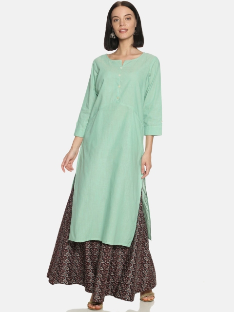 

Saffron Threads Women Sea Green Solid A-Line Kurta
