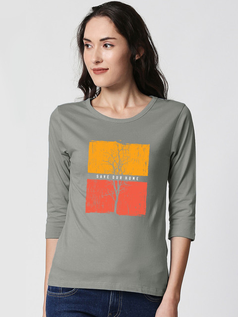 

Bewakoof Women Grey Printed Round Neck T-shirt