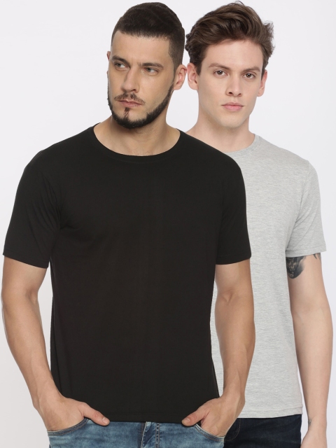 

IVOC Men Pack of 2 Solid Round Neck Pure Cotton T-shirts, Black
