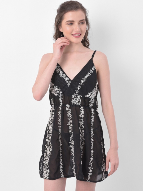 

Clovia Black Self Design Baby Doll NS1300P13
