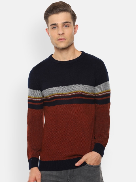 

V Dot Men Maroon Striped Pullover Sweater
