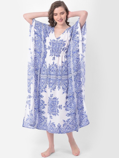 

Clovia Blue & White Printed Kaftan Nightdress
