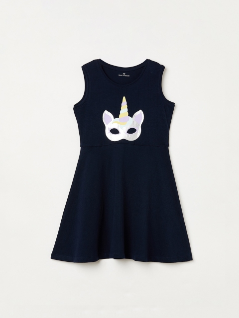 

Fame Forever by Lifestyle Girls Navy Blue & White Printed A-Line Dress