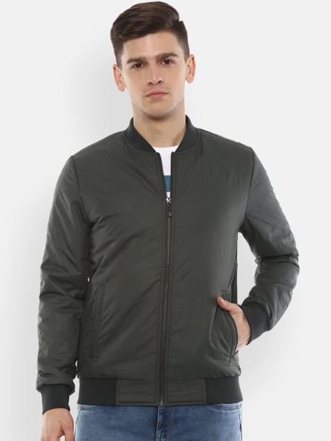 

V Dot Men Olive Green Solid Bomber