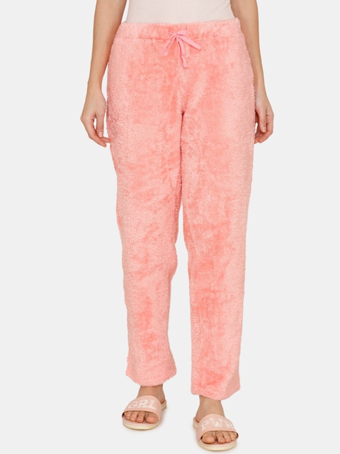 

Zivame Women Pink Solid Fluffy Fur Lounge Pants