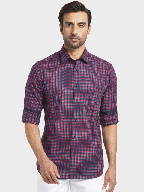 ColorPlus Men Red & Blue Regular Fit Checked Casual Shirt