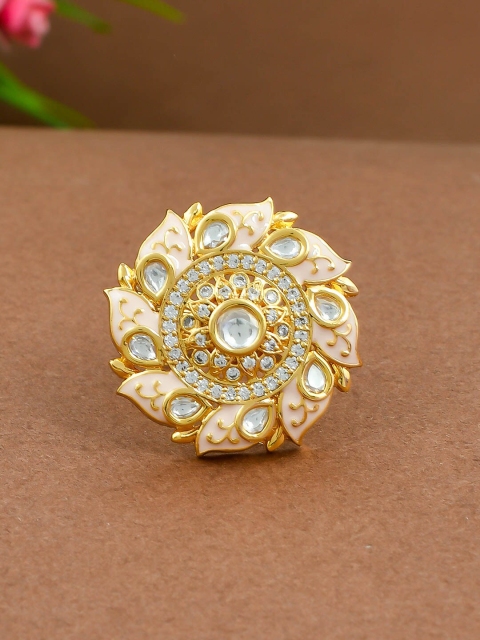 

Imittire Pink & Gold-Toned Kundan Studded Finger Ring