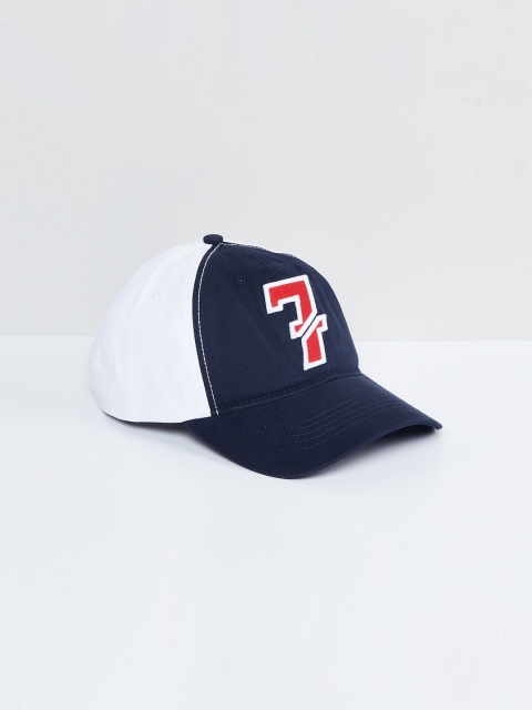 max Men Navy Blue & White Colourblocked Baseball Cap