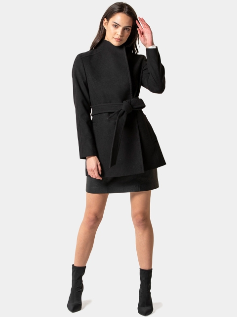 

Forever New Women Black Solid Wrap Coat