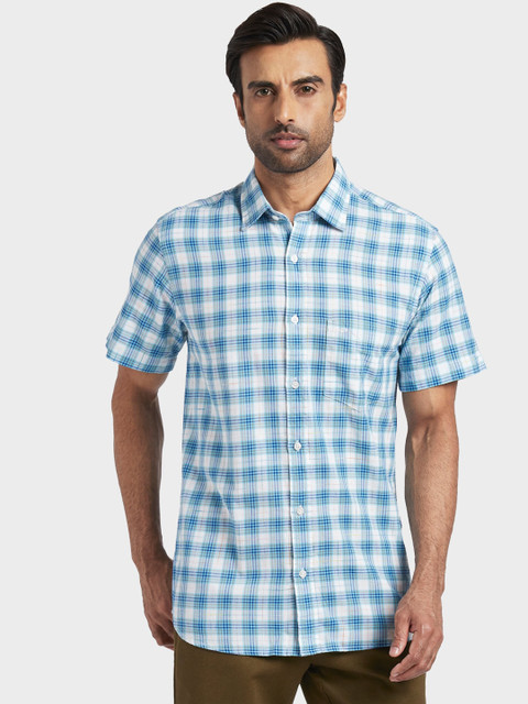 

ColorPlus Men Blue & White Regular Fit Checked Casual Shirt