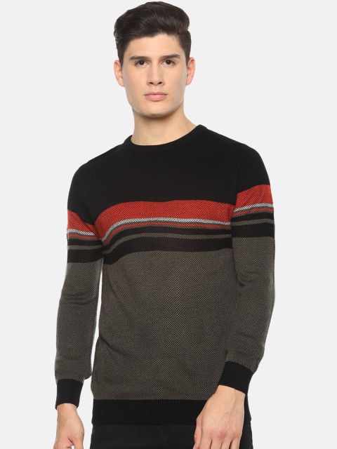 

V Dot Men Grey Striped Pullover Sweater