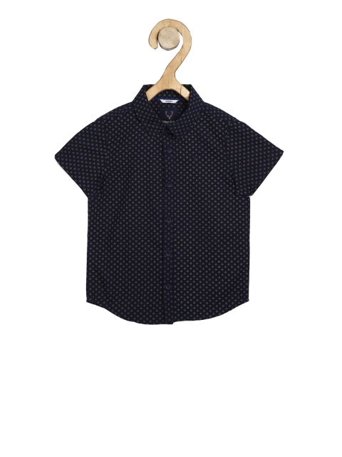 

Allen Solly Boys Navy Blue & Gold-Toned Slim Fit Printed Casual Shirt