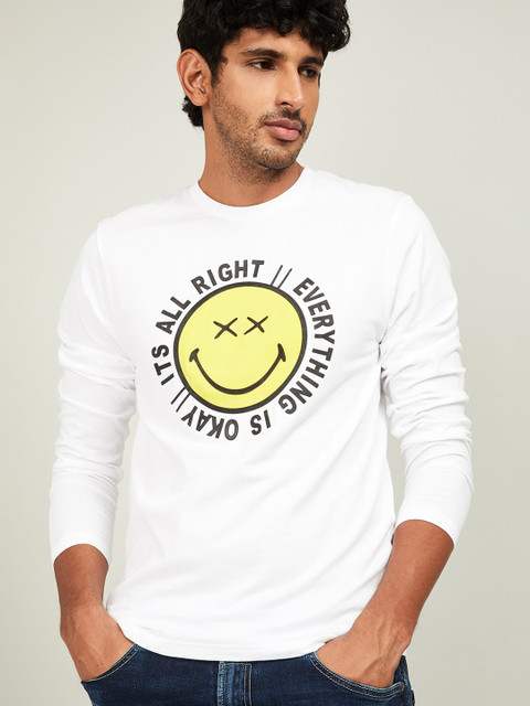 

Smiley World Men White & Yellow Printed Round Neck T-shirt