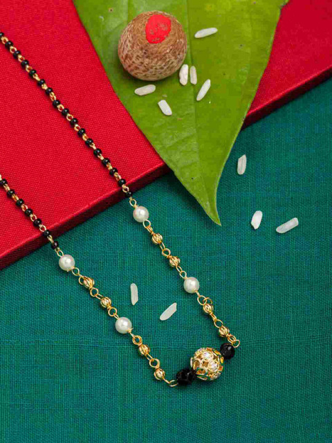 

Sia Art Jewellery Gold-Plated Black Beaded Stone-Studded Mangalsutra
