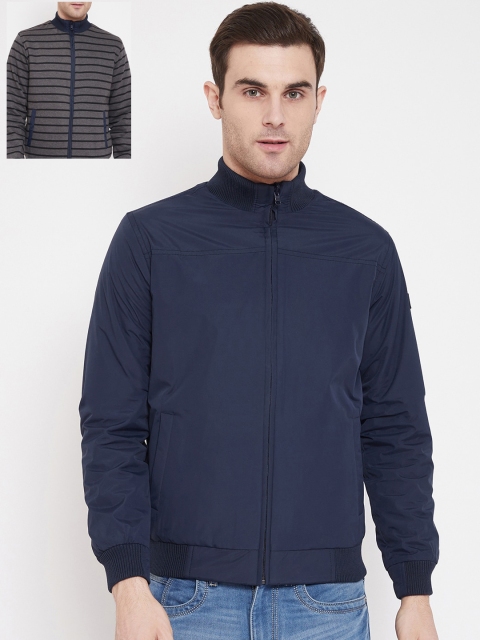 

Spirit Men Blue Striped Reversible Bomber Jacket