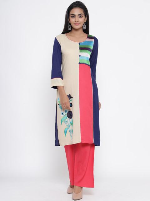 

RANGMAYEE Women Multicoloured Colourblocked Kurta with Trousers, Multi