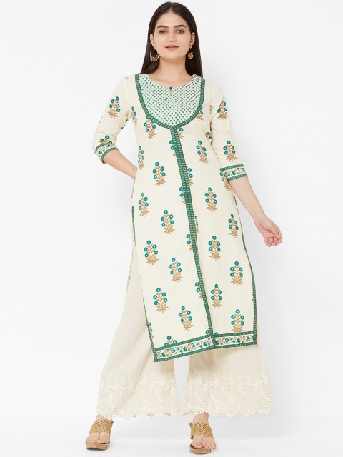 

Vedic Women Green & White Printed Straight Kurta