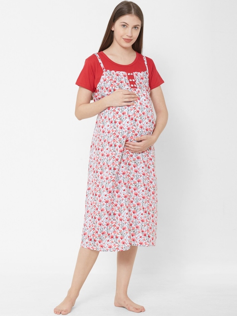 

Sweet Dreams Red & Off-White Printed Maternity Nightdress