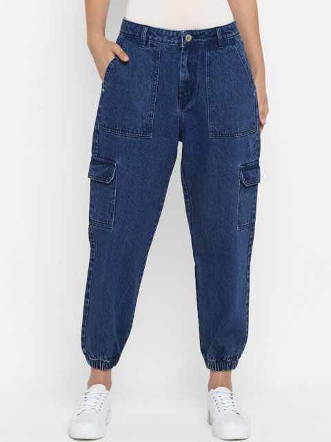 

FOSH Women Blue Smart Regular Fit Solid Denim Joggers