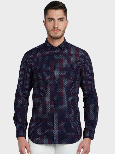 

ColorPlus Men Red Tailored Fit Checked Casual Shirt