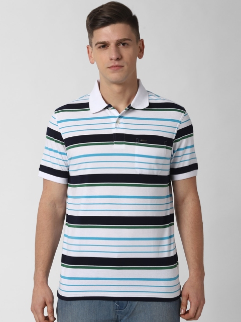 

Peter England Men White & Blue Striped Polo Collar T-shirt