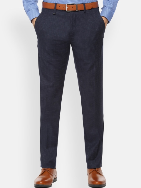

Van Heusen Men Navy Blue Slim Fit Checked Formal Trousers