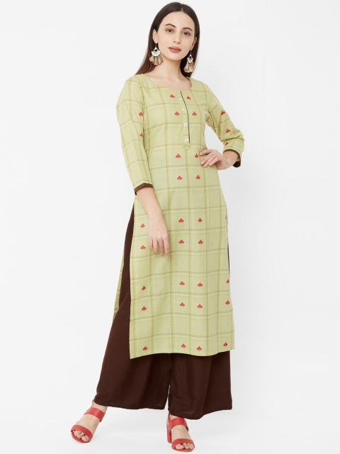 

Os Women Green Checked Straight Kurta