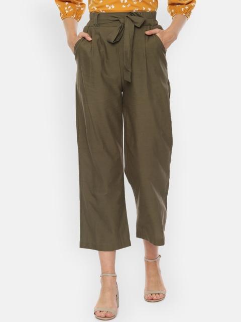 

Van Heusen Woman Olive Green Regular Fit Solid Regular Trousers