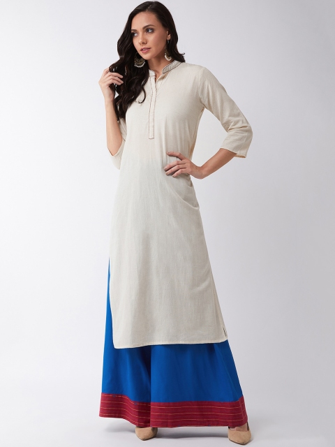 

InWeave Women Off-White & Blue Self Design Kurta with Palazzos