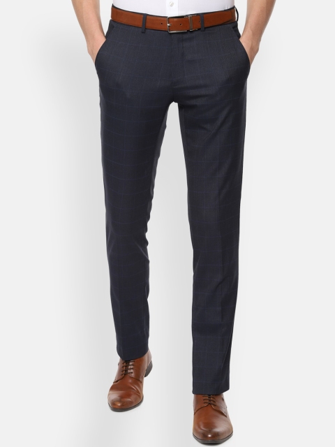 

Van Heusen Men Navy Blue Slim Fit Checked Formal Trousers