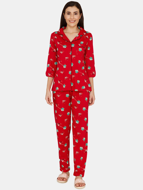 

Zivame Women Red Printed Night Suit
