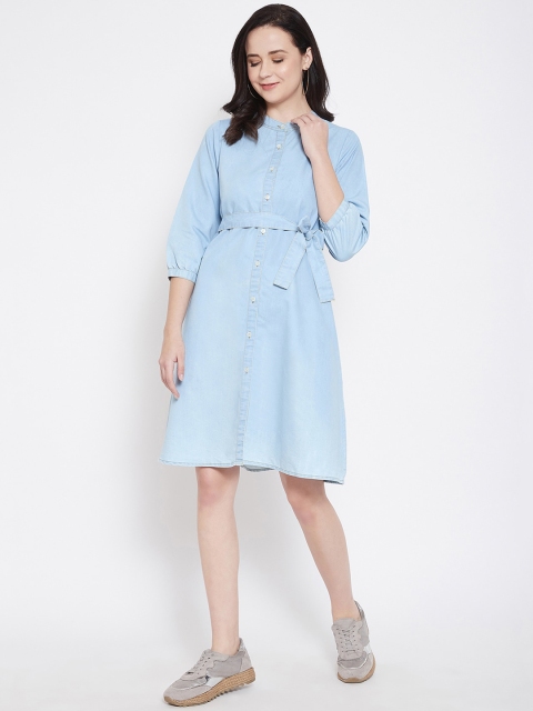 

Ruhaans Women Blue Denim A-Line Dress