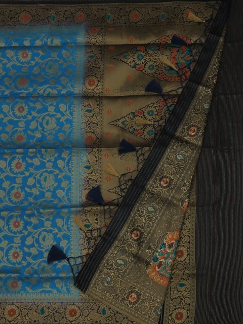 

Pothys Blue Printed Jute Silk Saree