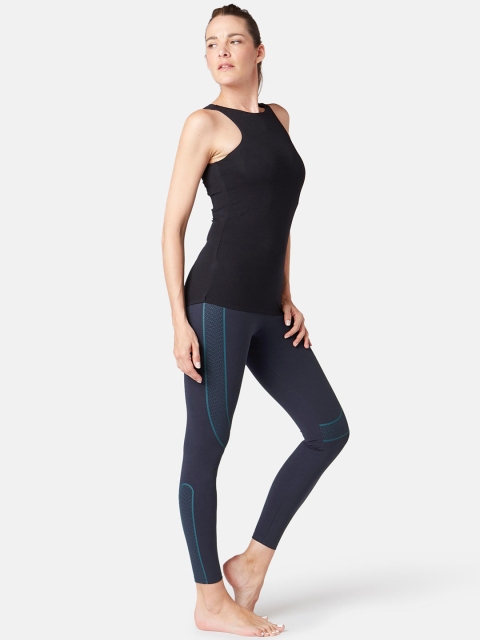 

NYAMBA By Decathlon Women Navy Blue Printed Ankle Length Fitness Tights