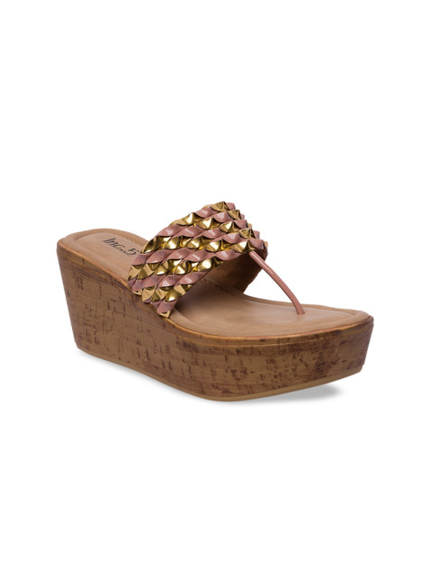 

Inc 5 Women Peach-Coloured & Gold-Toned Embellished Wedges
