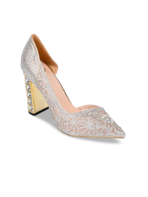 

Sole To Soul Women Gold-Toned & Silver-Toned Woven Block Heels