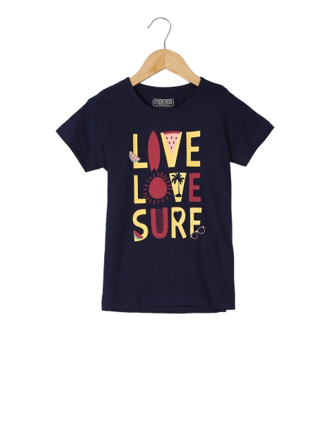 

Cherokee Girls Navy Blue Printed Round Neck T-shirt