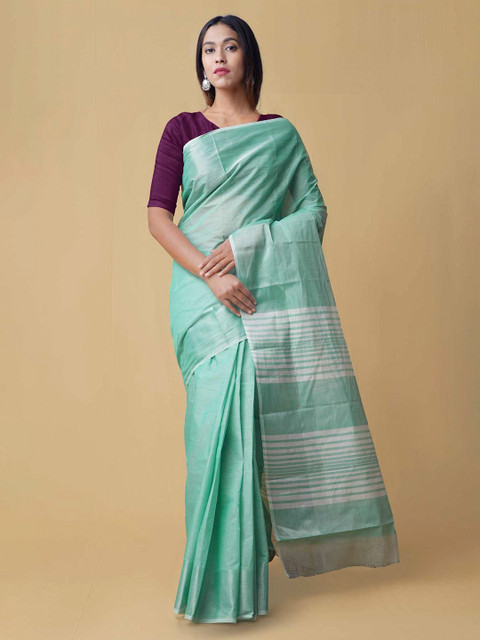 

Unnati Silks Sea Green Solid Pure Cotton Saree